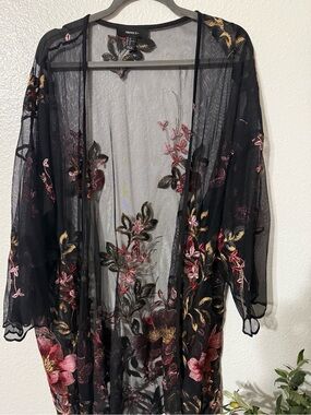 Forever 21+ Sheer Floral Embroidered Kimono Duster 2X